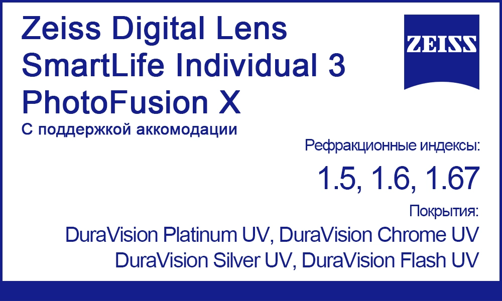 Линзы Zeiss Digital Lens SmartLife Individual 3 PhotoFusion X