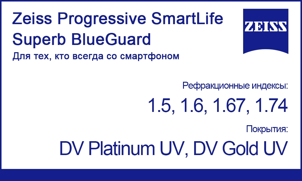 Линзы Zeiss Progressive SmartLife Superb BlueGuard