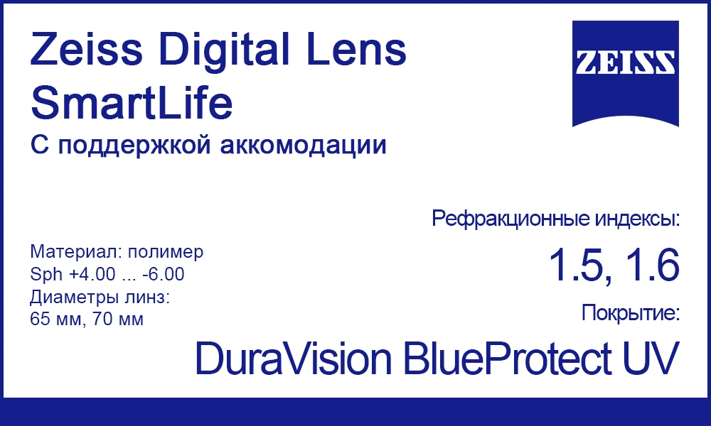 Однофокальные линзы Zeiss Digital Lens SmartLife с поддержкой аккомодации