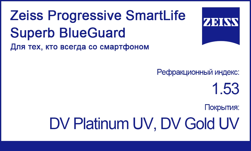 Линзы Zeiss Progressive SmartLife Superb 1.53 BlueGuard