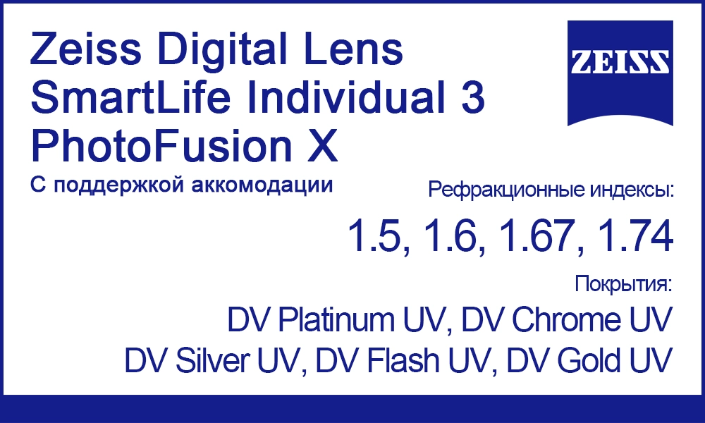 Линзы Zeiss Digital Lens SmartLife Individual 3 PhotoFusion X